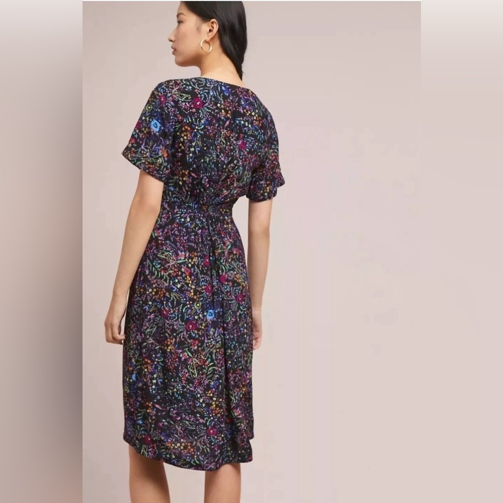 Anthropologie Maeve Black Floral Leopard Print Morgan Wrap Dress 6 - Picture 2 of 16
